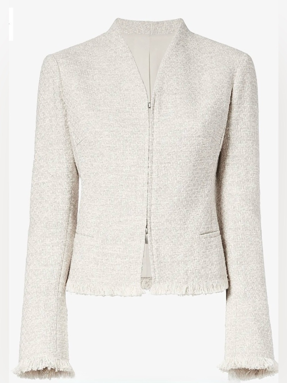 MM Lafleur “The Jie Jacket” Cream Textured Tweed-Like Fringe Trim Jacket - Sz. 2 - Picture 5 of 15